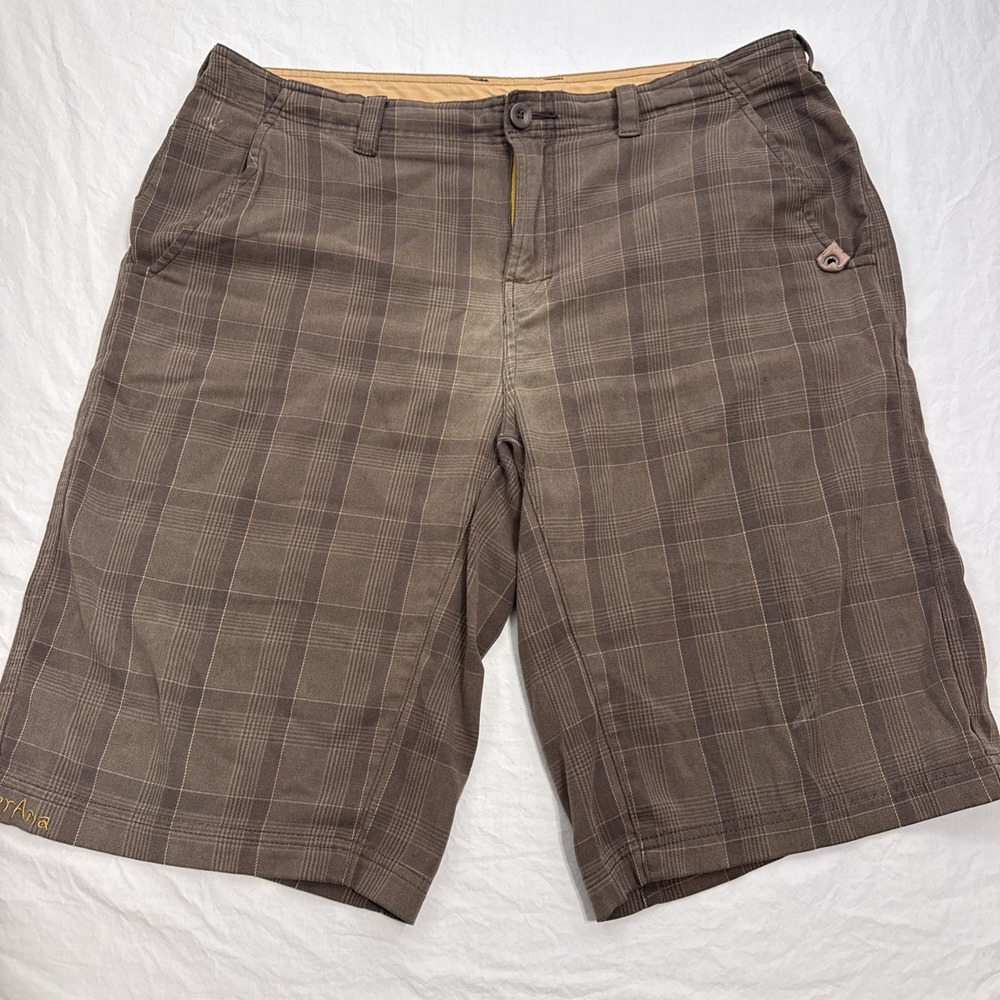 Prana Shorts Mens 36 Pocket Button Lightweight Outdoors Chino Plaid BROWN